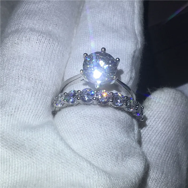 Бесконечность ювелирные изделия 925 пробы набор серебряных колец круг фианит aaaaa камень Обручальное кольцо для женщин подарок
