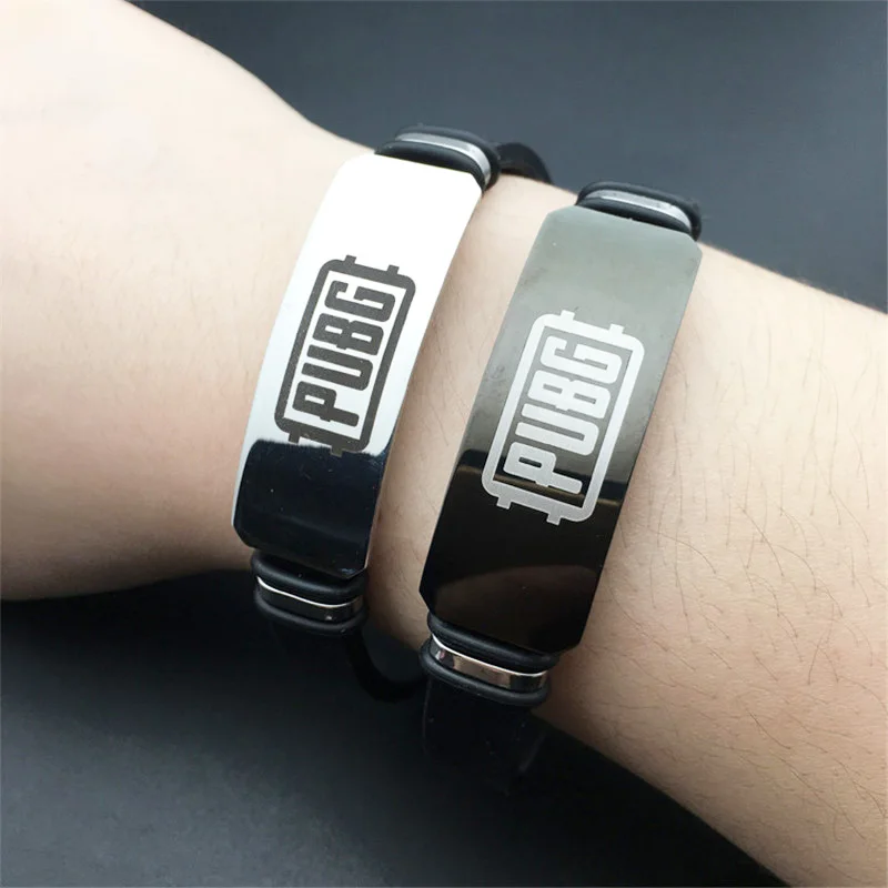 

Game PUBG Bracelet Silica Gel Stainless Steel Wristband Cosplay Costumes Accessories Laser Printing Bracelet Christmas Present