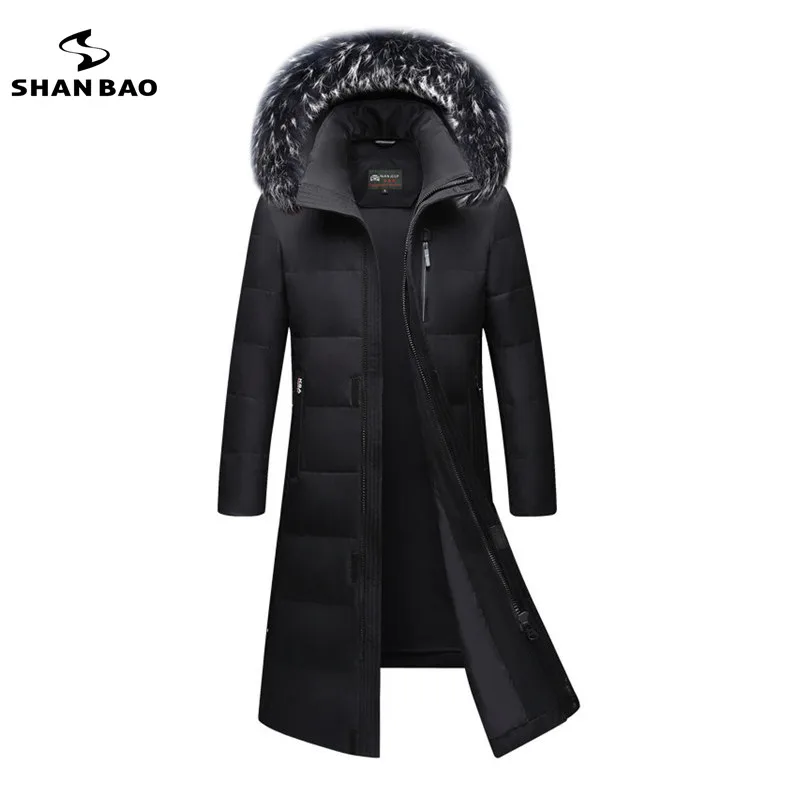 

SHANBAO Men's Fashion Slim Long Down Jacket 2019 Winter Thick Warm Luxury High Quality Fur Down Jacket Large Size M-6XL
