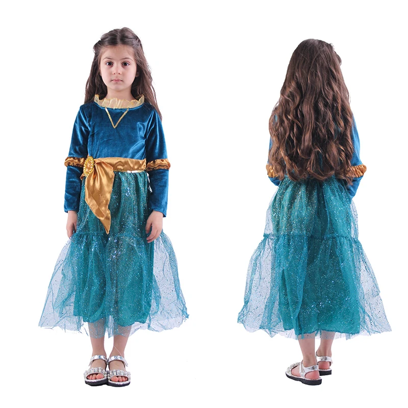 

Girls Brave Merida Princesse Dress Kids Princess Halloween Party Hero Role Cosplay Costumes Toddler Long Sleeve Blue Frocks