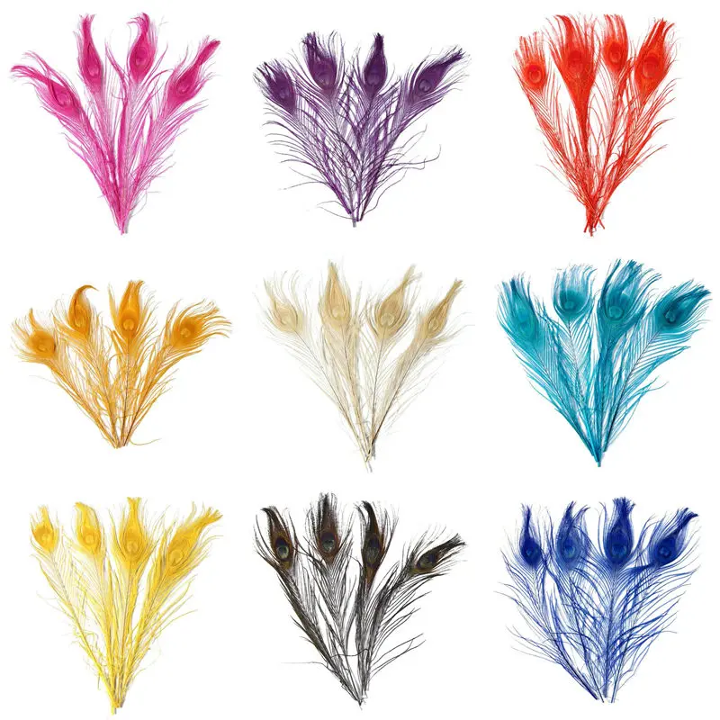 

Wholesale 10 pcs/ batch 25-32CM 10-13inch dyed peacock feathers Beautiful peacock feathers for crafts and wedding decoration