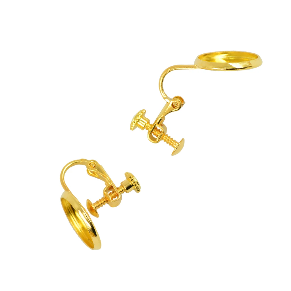 10 Pieces Clip On Non Piercing Bezel 12mm Cabochon Adjustable Screw Earring Clips Jewelry Design Craft Findings