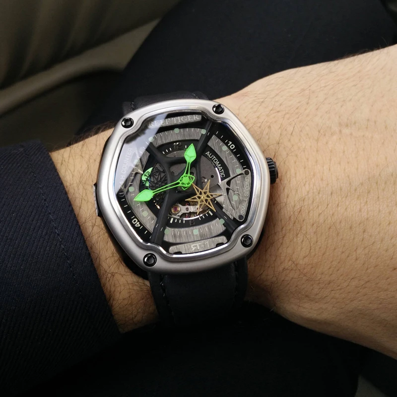 Часы Reef Tiger/RT RGA90S7 автоматические светящиеся часы в реальном времени для дайвинга