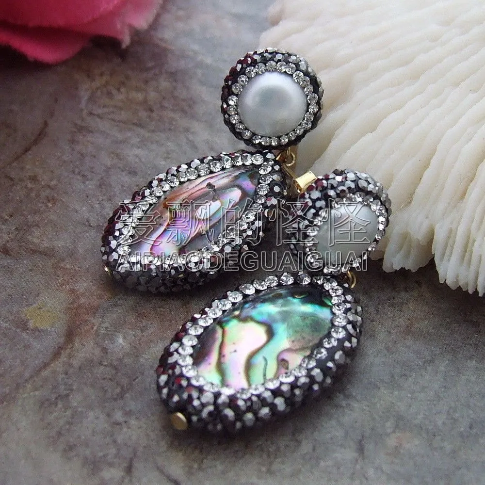 E101414 Абалон ракушка жемчужина отделанная марказитом серьги|abalone shell earrings|shell