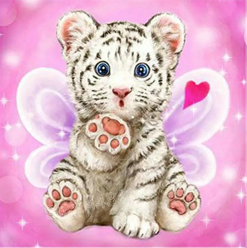 Full Square 3D Diamond Embroidered Little Tiger Angel DIY 5D Painting Cross Stitch Animal Mosaic Christmas Gift | Дом и сад