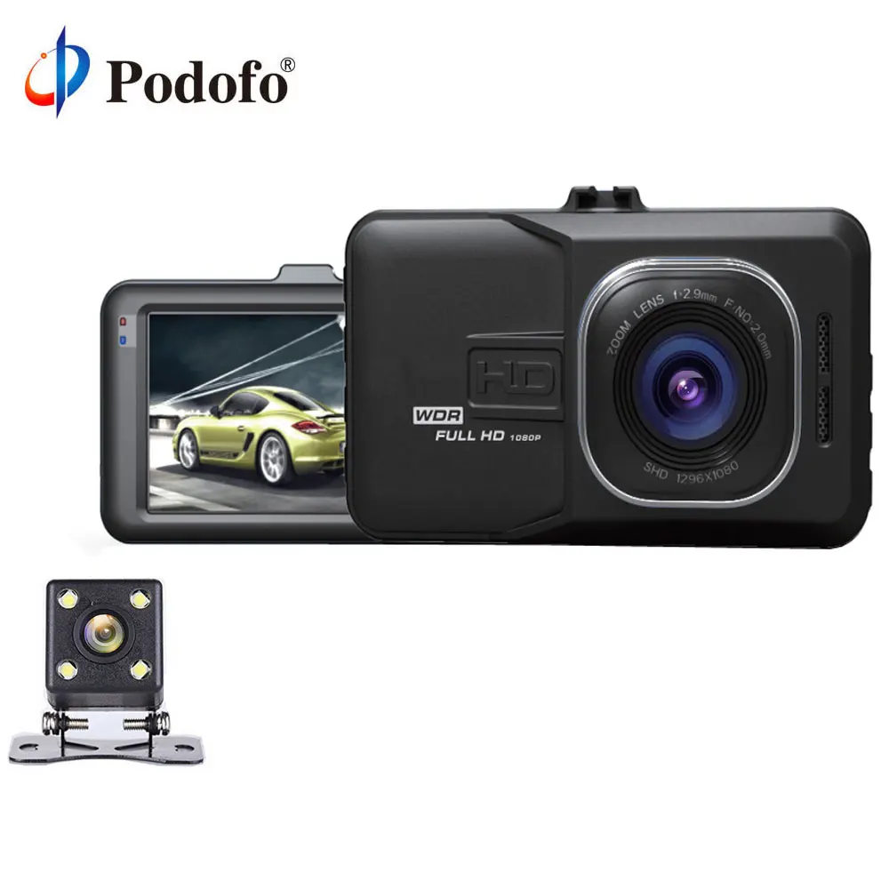 

Podofo Dual Lens Car DVR Cam Dash Cam 1080P Full HD Video Registrar Recorder With Backup Rearview Camera G-Sensor WDR DVRs