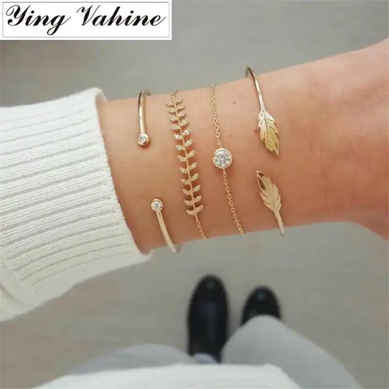 Ying Vahine листья золотые браслеты для женщин модные украшения bijoux brazalete mujer moda mujer 2019