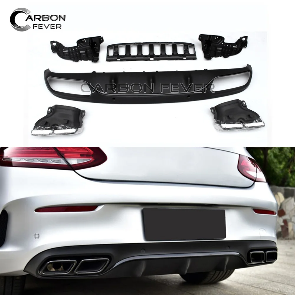 

W205 Diffuser Exhaust Tips ABS Stainless Steel Replacement C63 Style Diffusers for Mercedes A205 C205 2-Door Coupe
