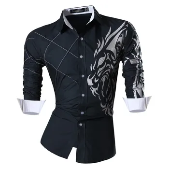 

Jeansian Men's Fashion Dress Casual Shirts Button Down Long Sleeve Slim Fit Designer Tattoo Lion Z030 Navy
