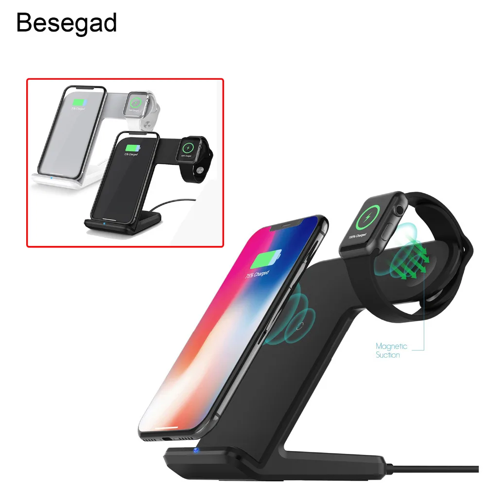 

Besegad 2 in 1 Wireless Charger Fast Charging Stand Station for Apple Watch iWatch 1 2 3 4 iPhone XS MAX XR X 8 Plus Samsung S9