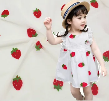 

1Yard Price Cotton Cloth Lace Fabric Strawberry Embroidery 145CM Wide DIY Baby Clothes Skirt Home Textile Accessories CR2118