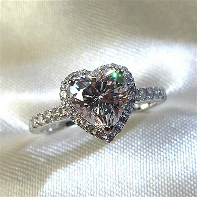 CC сердце кольца для женщин S925 серебро Свадебные обручальные украшения кубический цирконий камень элегантное кольцо аксессуары CC829