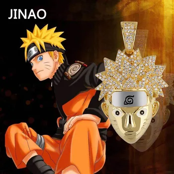 

JINAO Gold Uchiha Sasuke Pendant Cubic Zircon Iced Out Chain Necklaces Hip Hop Jewelry Statement Necklaces For Male Women Gifts