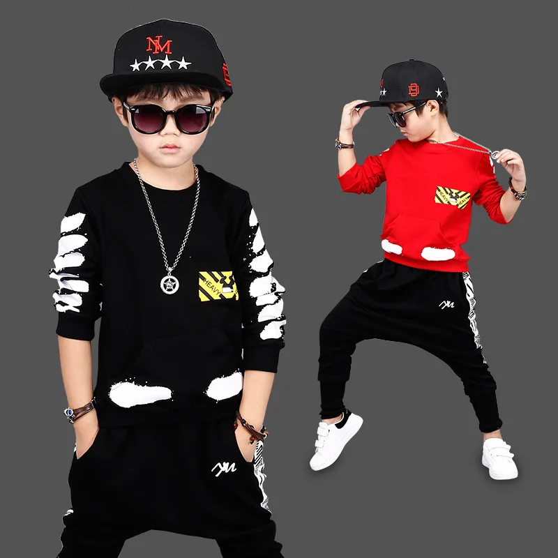 

Fashion Boys Clothes Children Thicken Baby Clothing Sets Shirt Pants Set Print Kids Winter Fall Hip Hop Sports Clothes C034