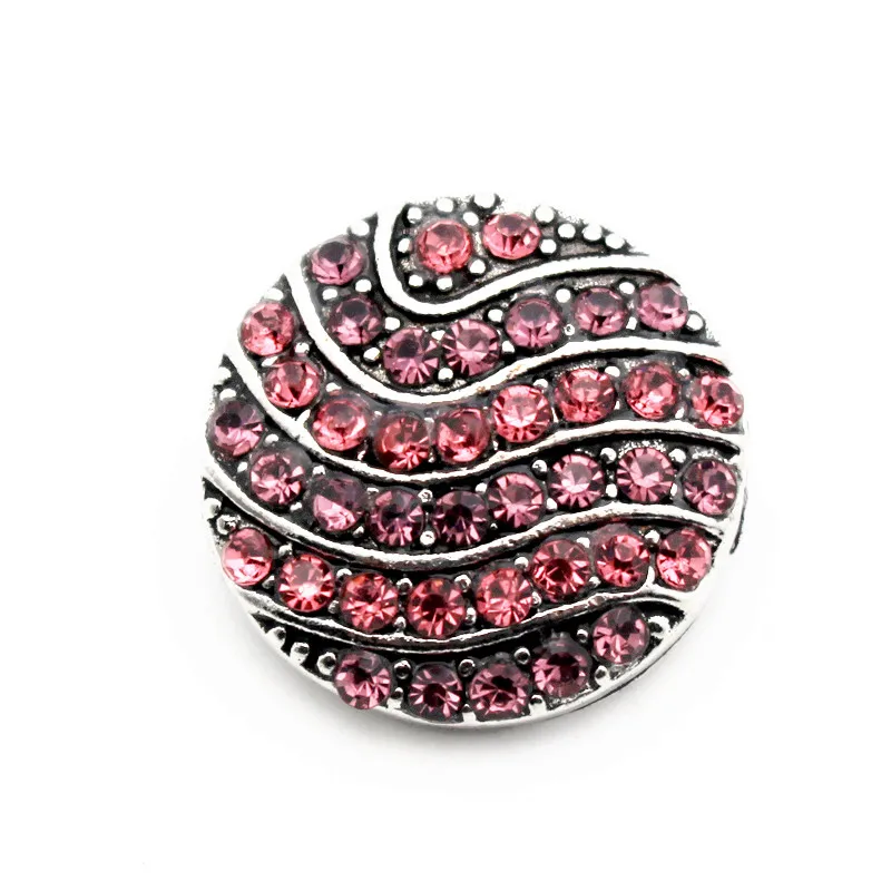 

Wholesale 10pcs/lot Metal Ripple Round Pink Crystal Snap Charms Fit 18mm/20mm Snap Button Bracelets Replaceable DIY Jewelry