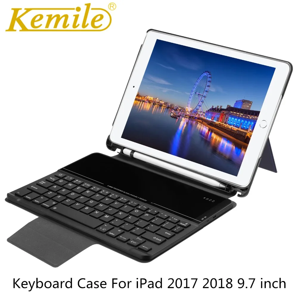 Case For New iPad 2018 9.7,Wireless Bluetooth 3.0 Keyboard W Pencil Holder Auto Sleep Wake Case For iPad 2017 9.7 A1893 A1954