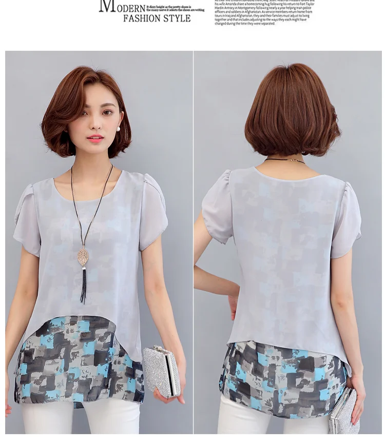 MSSNNG Women Chiffon Blouses Shirts 2018 Summer Plus Size Short Sleeve Elegant Tops Ruffles Print Women Clothing Blusas  (21)