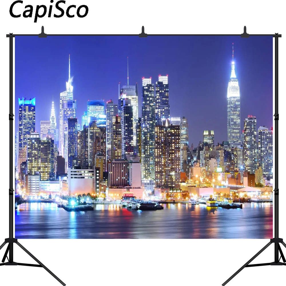 Каписко Нью Йорк Манхэттен ночная сцена небоскреб городской светильник Фотофон