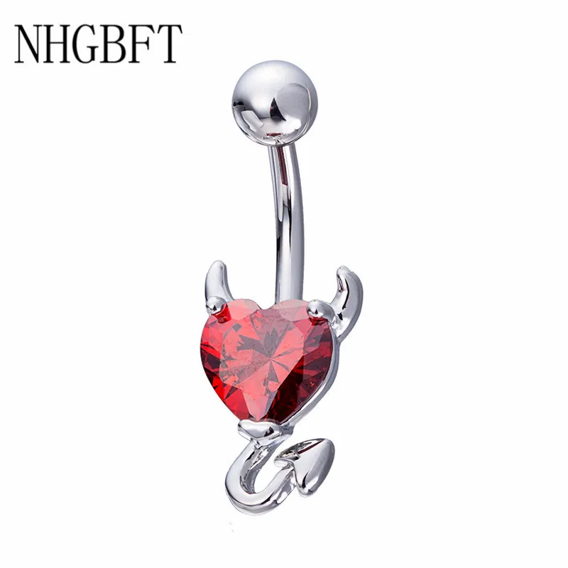 

NHGBFT Fashion Small devil heart belly button rings With Red Cubic Zirconia body jewelry helix piercing