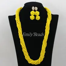 Удивительные новые желтые хрустальные бусины костюм ожерелья нигерийские Свадебные африканские Свадебные бусы комплект ювелирных изделий AMJ658