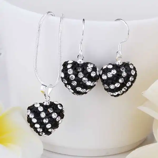 New Arrival!!Wholesale 925 Silver Jewelry Set Two Piece Heart Necklace&ampEarring Fashion Crystal Shamballa SBS075 | Украшения и