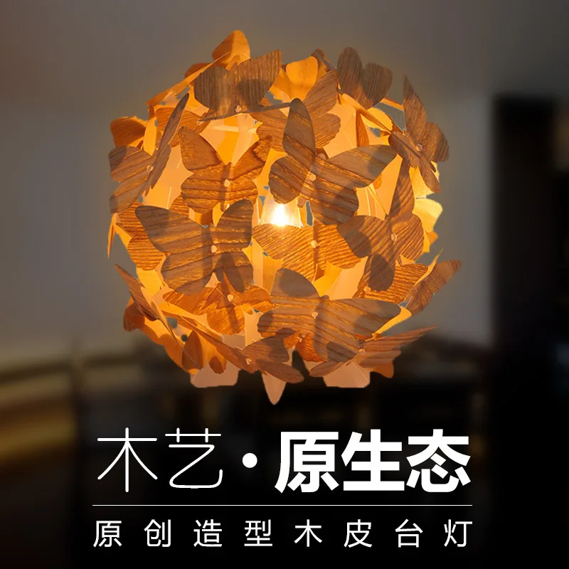 

wooden decoration wood desk lamp southeast Asia lighting cooperation with butterfly bedroom light literature and art