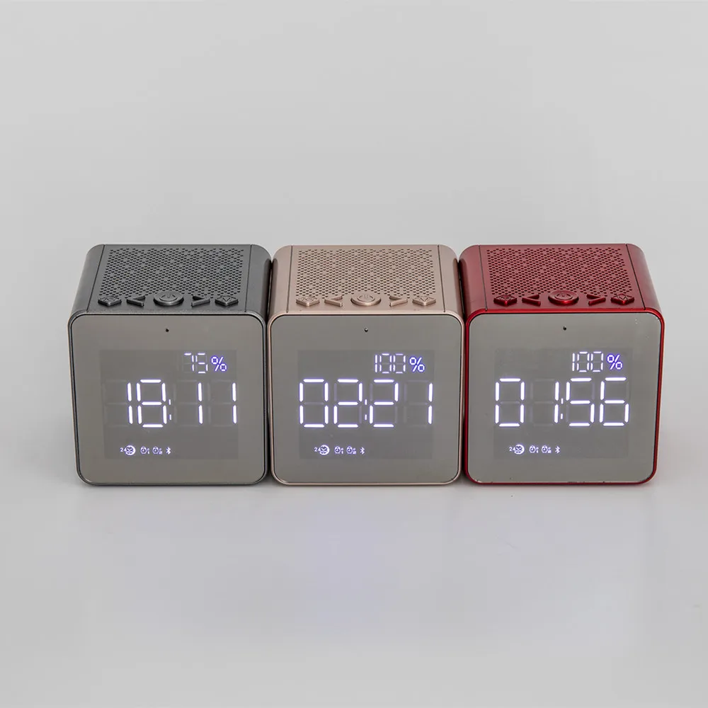 Mini wireless bluetooth speaker with LED Digital Alarm clock FM radio support Aux TF USB music player Desktop speaker column (7)