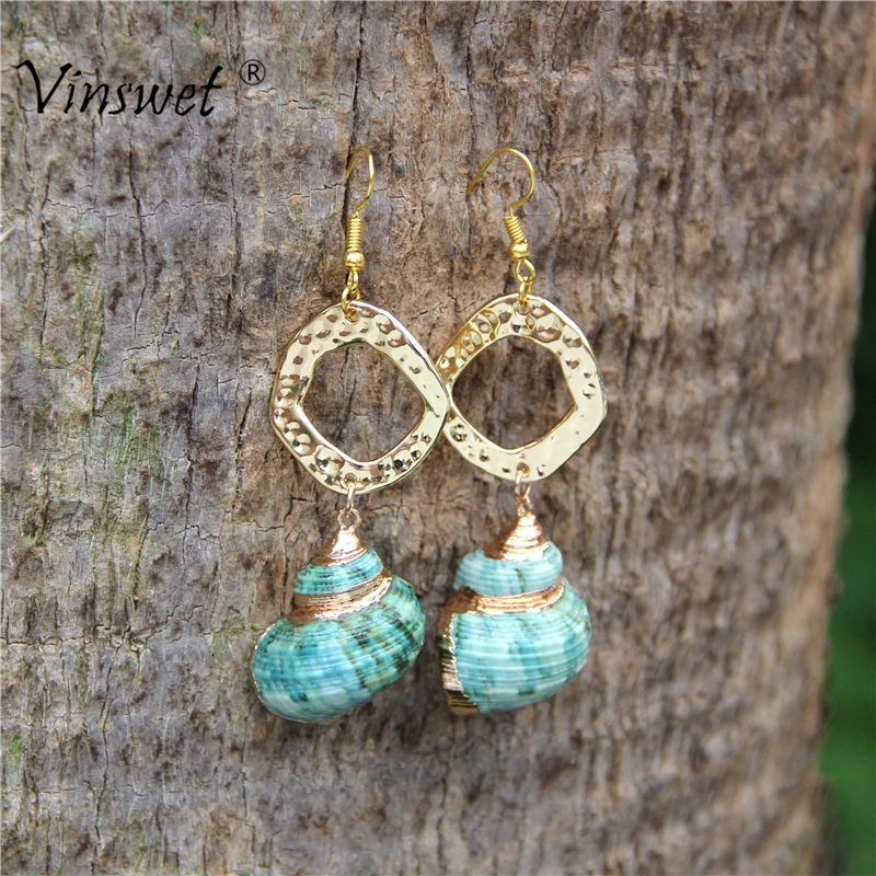 

Bohe Irregular Natural Shell Long Drop Earrings for Women Golden Natural Ocean Seashell Couch Witch Dangle Earrings Jewelry