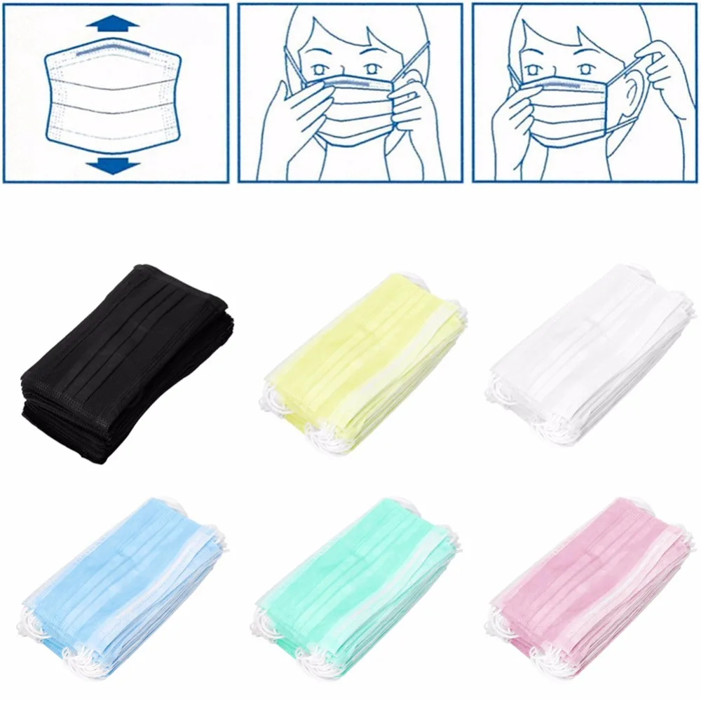 

New 3-Ply Earloop 50pcs Medical Dental Nail Health Disposable Face Mouth Masks