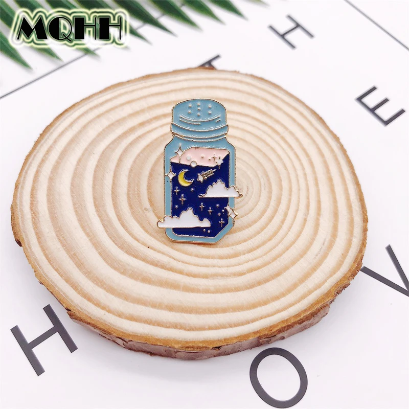 

Creative Cartoon Star Moon Space Wishing Bottle Enamel Alloy Brooch Fun Badge T-shirt Bag Pin Cartoon Jewelry Gift For Kid