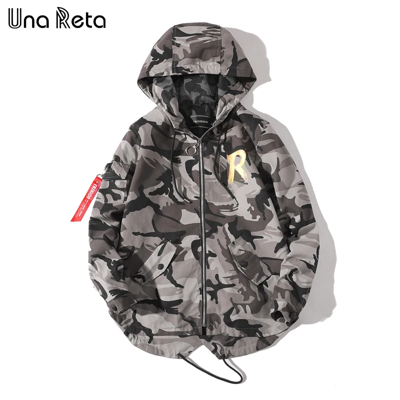 

Una Reta Hooded Jackets Men 2018 Spring New High Street Europe Rue Camo Hip Hop Coat Plus size Fashion Casual Long Jacekts