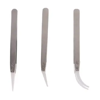 

3pcs Non Conductive Anti-Static Ceramic Tweezers IC SMD SMT Tweezers Curved Straight Tweezers Heat Resistant 1000 Degree Hand To