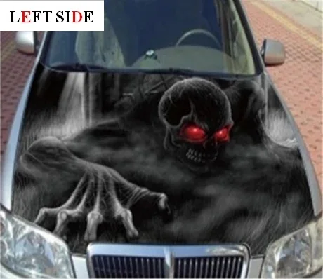 

LEFT SIDE Car Stickers and Decals UNIVERSAL CUSTOMIZED Black Skull Engine Hood Head Waterproof Vinyl Cover Paint Protection Film