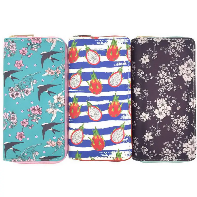 

KANDRA Swallow and Flower Pattern Long Wallet for Women Zipper Phone Bag Zipper Clutch Bag Card Slots Coin Purse Female Wallets