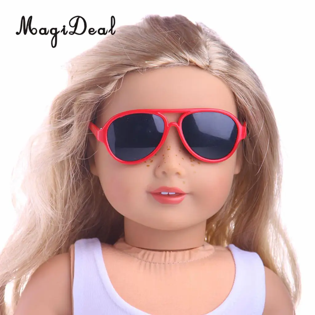 MagiDeal Fashion 1Pair Oval Frame Plastic Summer Glasses Sunglasses for 18 Inch   Dolls Dollhouse Acce Gift 5Colors