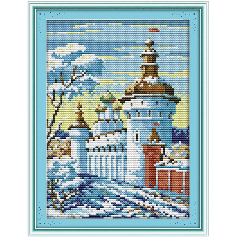 

Joy Sunday Stitch Kits Embroidery Needlework Sets Snowcastle Painting Stitch Printed Cross Stitch Cross Kit