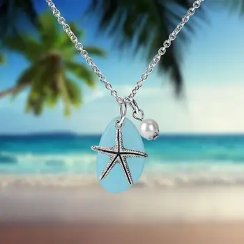 Silver Sea-glass Pendant Necklace (Starfish, Mermaid & Sea Turtle) 1