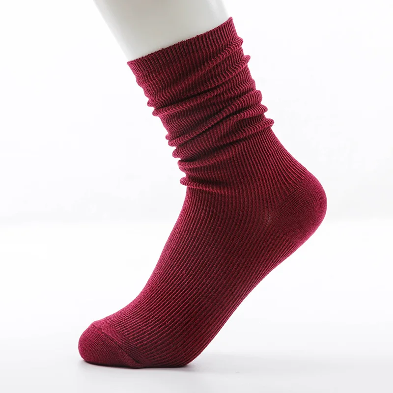 Женские носки хлопковые одноцветные длинные носки без пятки в стиле ретро Sen новые женские хлопковые носки в стиле Харадзюку одноцветные рождественские милые носки Kawaii - Цвет: wine red