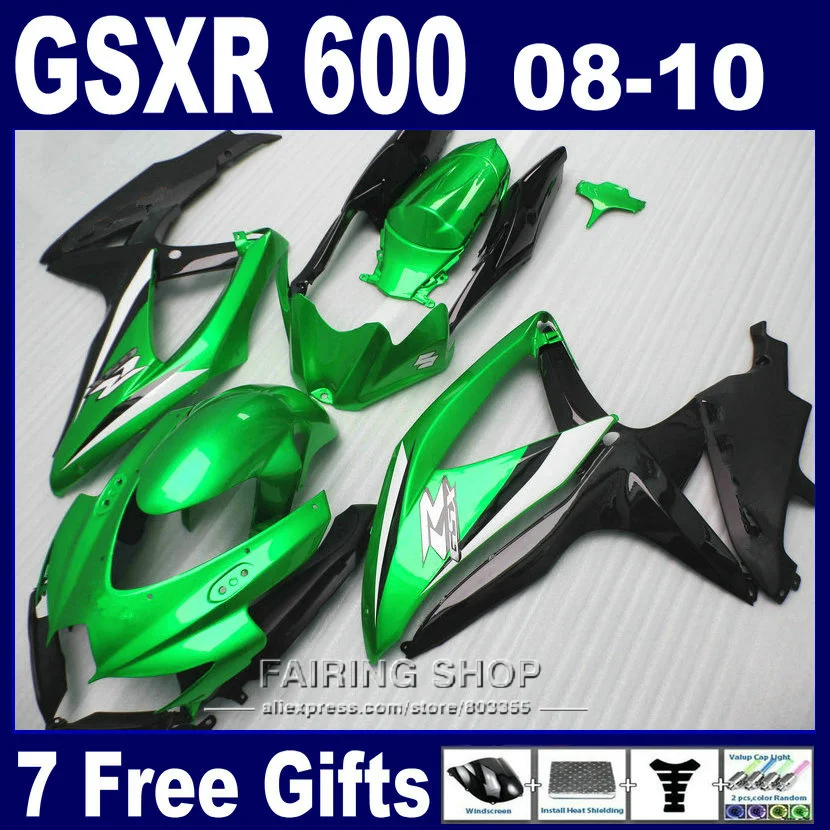 

Injection mold lower price fairings for suzuki gsxr 600 750 08 09 10 green gold black fairing kit gsxr600 2008-2010 SA20