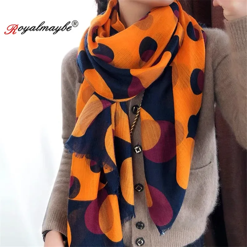 

Royalmaybe cotton scarf women silk scarves fashion Autumn winter warm print Designer black shawl factory wholesale Direct sales