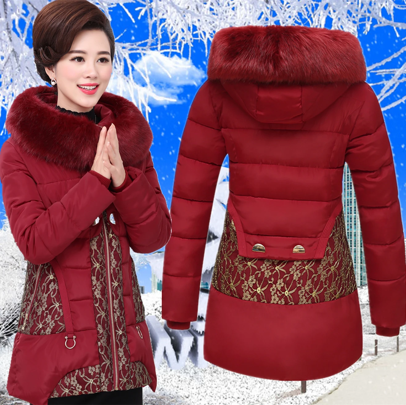 

2017 middle-aged and elderly women's winter cotton mother loaded thick down jacket cotton wool coat large size coat