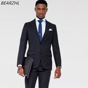 

bespoke mens suits for wedding tuxedo for groom wear 2020 business suit dark blue