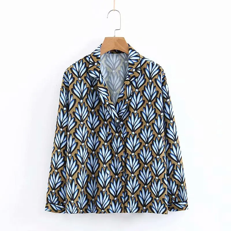 GCAROL/осенне-Весенняя женская блузка с цветочным принтом, оверсайз, тропический узор, рубашка с открытыми плечами, отложной воротник, модные повседневные топы