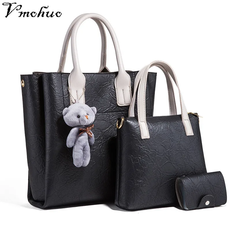 

VMOHUO Brands Big Casual Tote Bags Luxury Handbags Women Bags Designer 3pcs High Quality PU Leather Shoulder Bag Set Card bag
