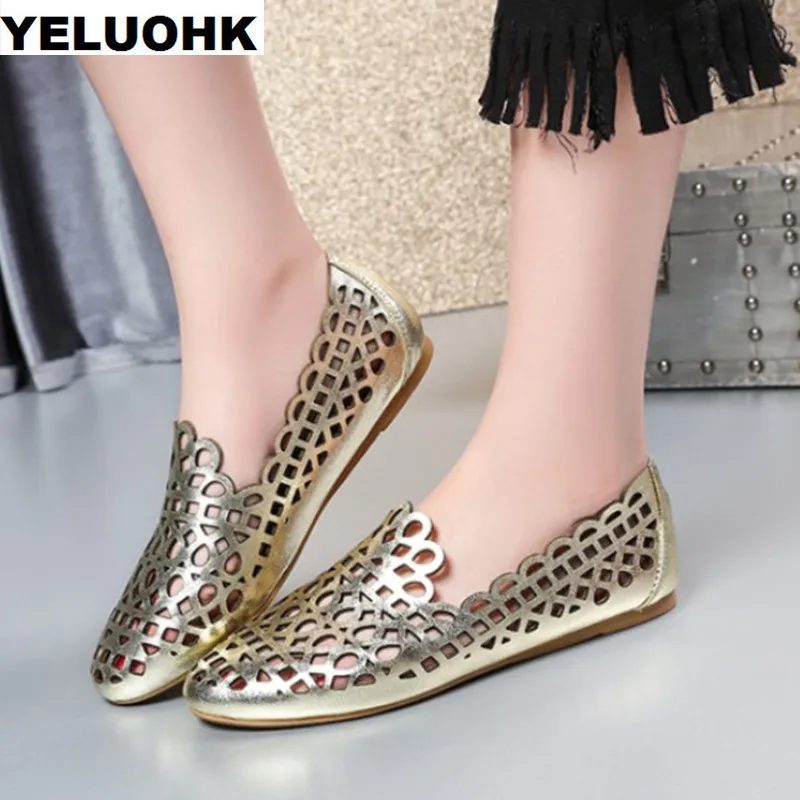 

Brand Summer Shoes Flat Women Breathable Hollow Women Genuine Leather Shoes Woman Comfortable Women Loafers Sandals