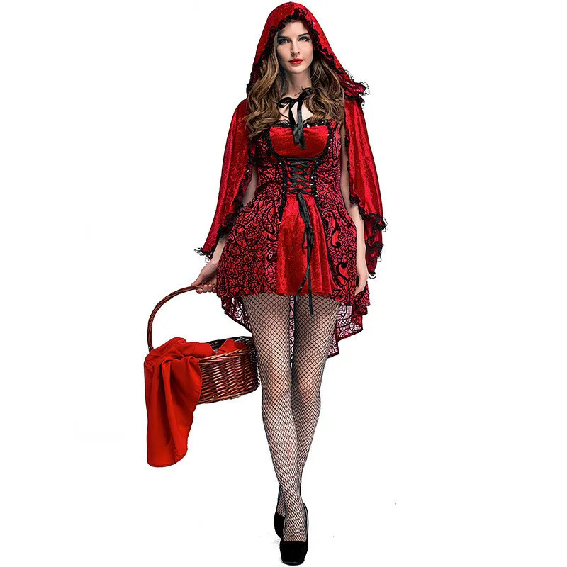 Сексуальный Женский сказочный костюм Красной Шапочки, маскарадный костюм на Хэллоуин, карнавальный костюм, костюм для сцены