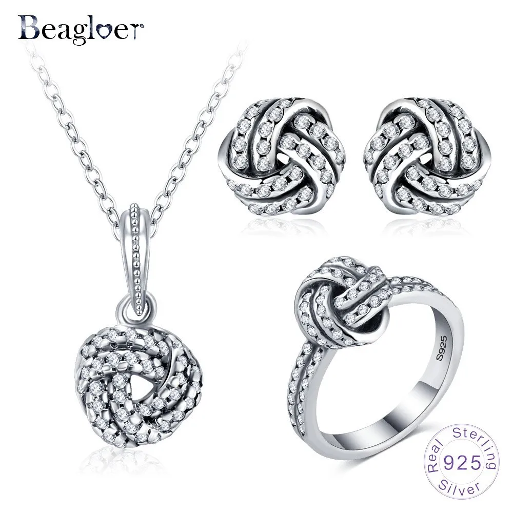 

Beagloer Dropshipping Antique 925 Sterling Silver Jewelry Set For Women Earrings/Pendant/Ring With AAA CZ Ladies' Prom Jewelry