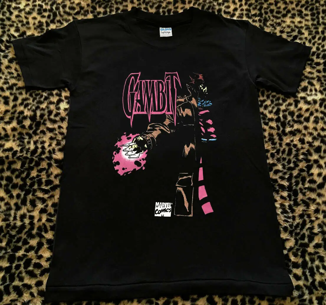 Винтажная Футболка Gambit винтажная 1990s черная хлопковая X-MEN S-3XL с принтом Marvel Модная хлопковая футболка с короткими рукавами
