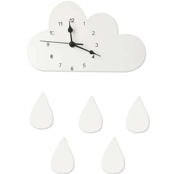

Nordic Wood Cloud Raindrop Shaped Clock Children'S Room Decoration Baby Cute Wall Sticker Wall Clock Basswood