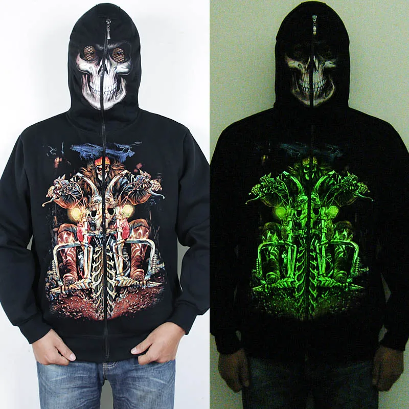 Luminous Skull Hoodie Men Women Sweatshirt Outerwear Male Tops Spring Hooded Jacket Coat Glow In The Dark Clothing  (10)